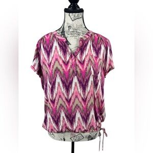 Croft & Barrow Pink and Purple Button Neckline Side Tie Top Size M